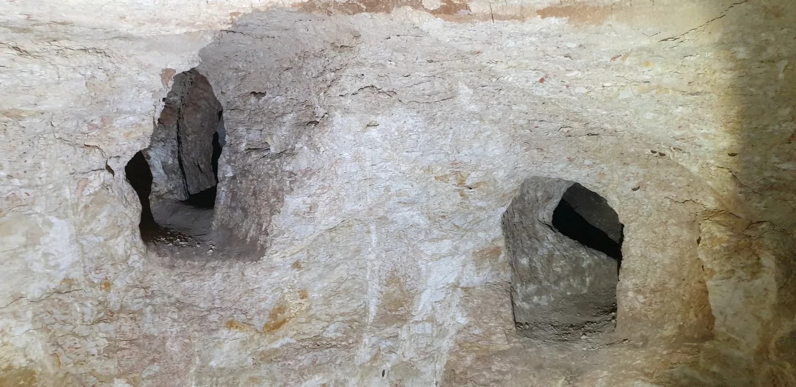 פתחי מחילות חצובים במערכת המסתור שנחפרה בחורבת חוקוק