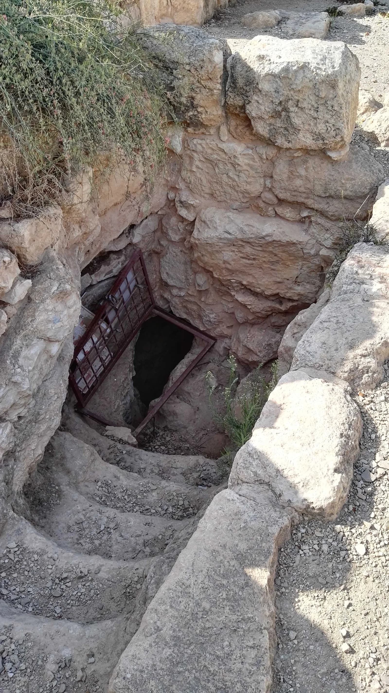 מדרגות חצובות היורדות אל חלל תת-קרקעי בחורבת עתרי